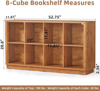 Joaxswe 8 Cube Storage Book Shelf, 52" Long Horizontal Bookshelf with Curved Edge, Floor Standing Wooden Cubby Bookcase with 
