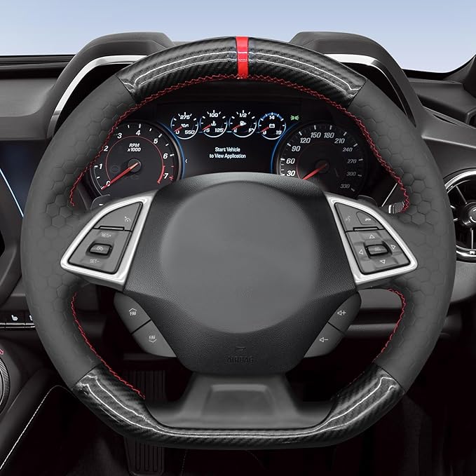 MEWANT Hand Stitched Steering Wheel Cover Wrap for Chevrolet Camaro 2017-2022 Steering Wheel Accessories for Chevrolet Camaro 2017-2022