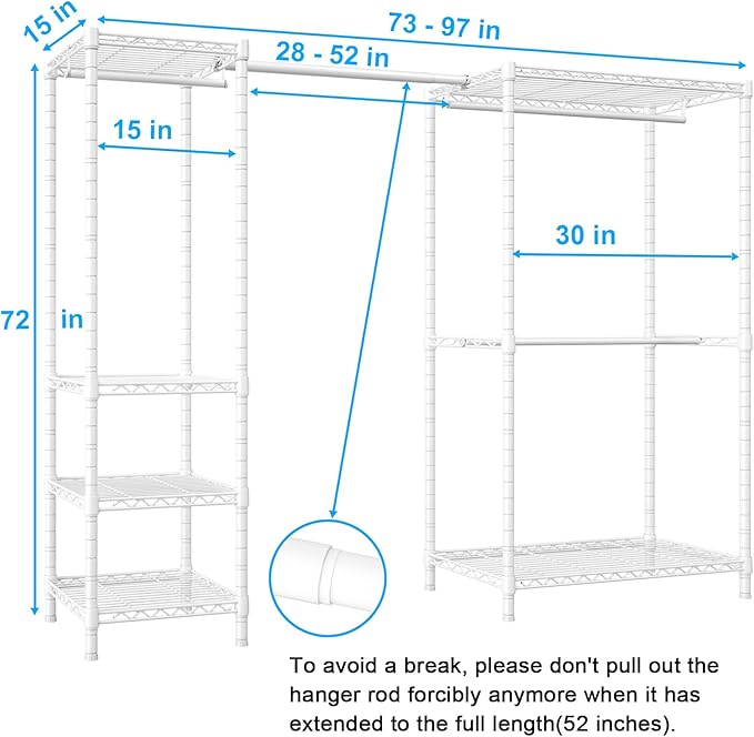 Ulif E10 Clothes Rack（With Stretchable Hanger Rod）Freestanding Clothing Racks for Hanging Clothes，Adjustable Closet Organizer