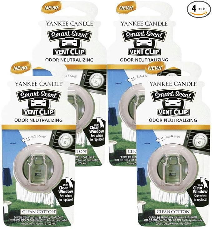 Yankee Candle Car Freshener Smart-Scent Vent Clips, 4-PACK (Clean Cotton)