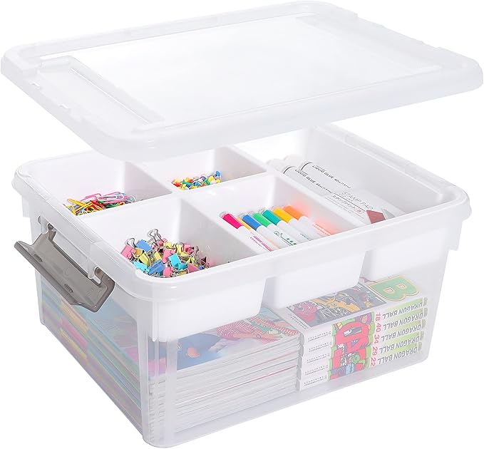 Citylife 17 QT Plastic Storage Box with Removable Tray Craft Organizers and Storage Clear Storage Container for Organizing Be
