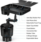 Car Cup Holder Tray, Car Food Tray for Eating with Phone Holder, Large Car Cup Holder Expander with Adjustable Base, Fit in 2