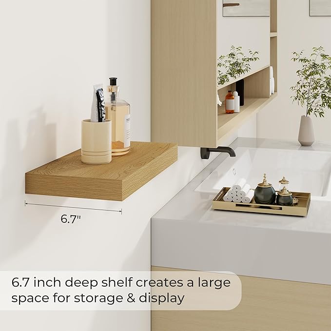 Dreamland 16 Inches Floating Shelves for Wall, 6.7 Inch Deep Floating Shelves Set of 2, Large Display & Storage Shelf, Wall S