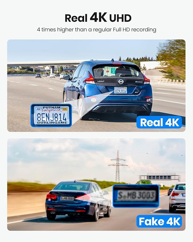Real 4K Dash Cam Front and Rear, 5.8GHz Wi-Fi GPS, Dual Camera HDR with Top-Level Sensor, 3.3'' IPS Screen, Super Night Visio