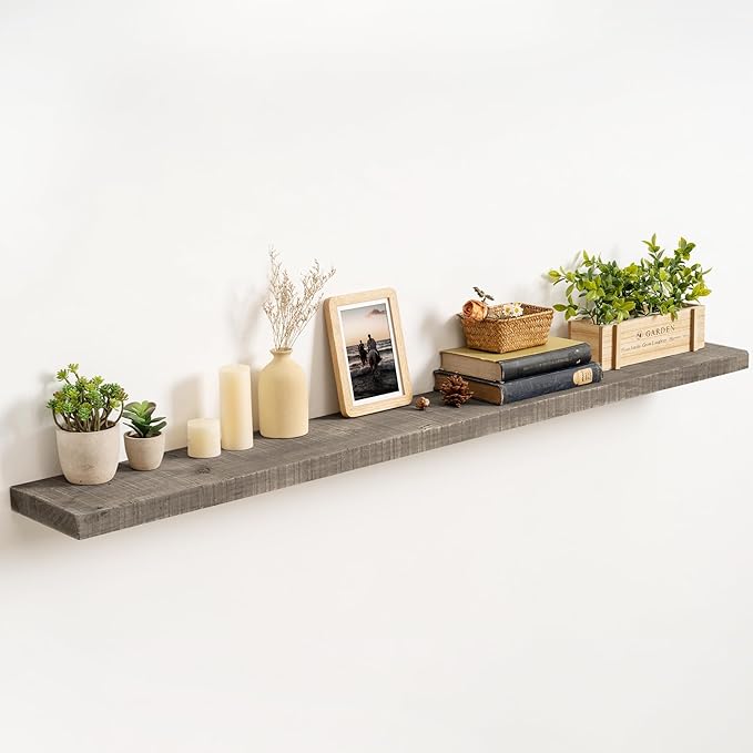 60 Inch Long Wood Floating Shelf,Solid Rustic Reclaimed Barnwood Planks 8 Inch Deep Floating Wall Mounted Shelves with Invisi