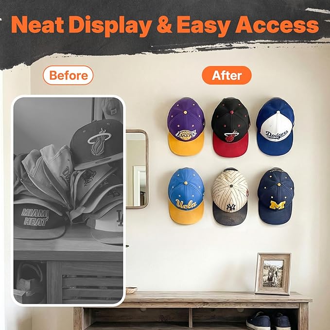 HOUSE DAY Adhesive Hat Hooks for Wall 32 Pack, Strong Hat Rack for Baseball Cap Display Organizer, Hats Holder for Wall, Door