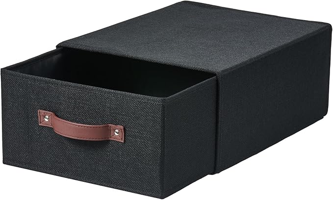 Closet Drawer Organizer Stackable Fabric Storage Boxes Bins Baskets with Lid PU Leather Handles Foldable Washable Cotton Line