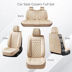 Huidasource Beige Seat Covers Full Set, Nappa Leather Seat Cover Hollow Design Airbag Pops, Front ＆ Back Seat, 5 Layers Seat 