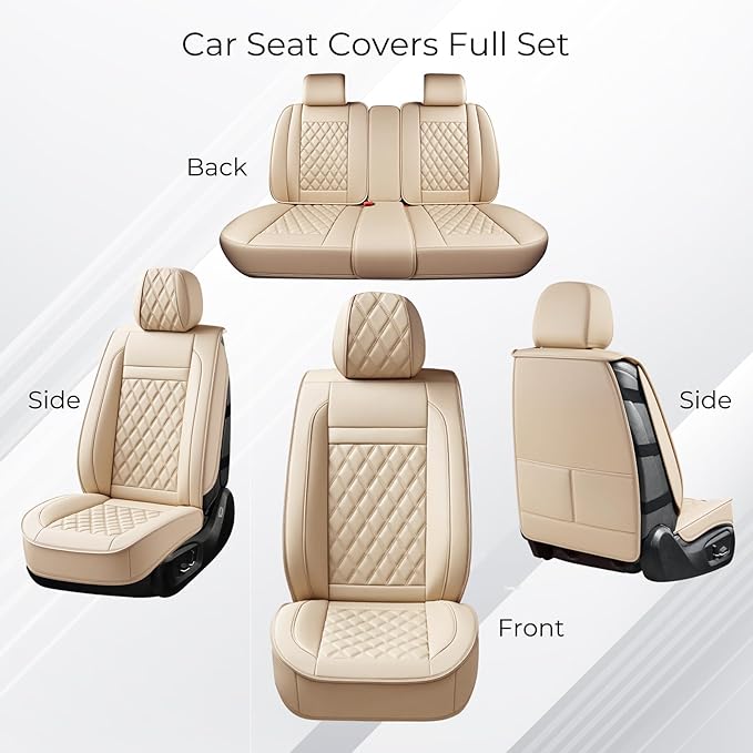 Huidasource Beige Car Seat Covers Front Seats, Front Seat Cover for Cars, Nappa Leather Automotive Car Seat Cushion Protector