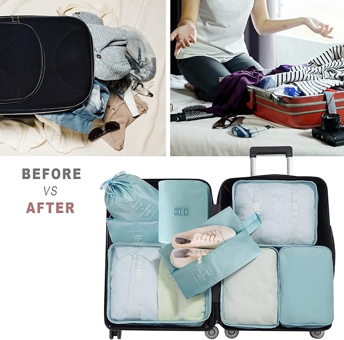 Packing Cubes, 8 Pcs Travel Packing Organizers for Suitcases, Large Capacity Travel Luggage Organizers Set includes 8 Storage