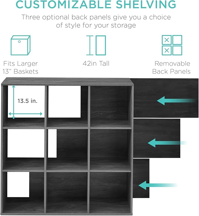 Best Choice Products 9-Cube Storage Organizer, 13.5in Shelf Opening, Bookcase, Display Shelf, Customizable w/ 3 Removable Bac