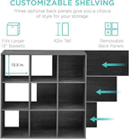 Best Choice Products 9-Cube Storage Organizer, 13.5in Shelf Opening, Bookcase, Display Shelf, Customizable w/ 3 Removable Bac