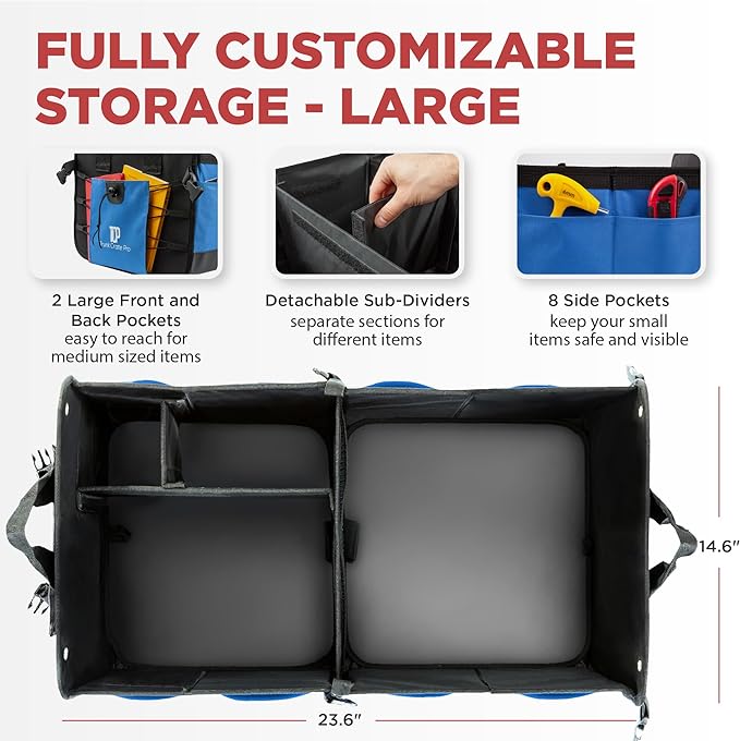 TRUNKCRATEPRO Car Trunk Organizers | Trunk Organizer, Car Storage Organizer - Premium Compartments Collapsible Portable car trunk organizers and storage for SUV (Large Capacity)