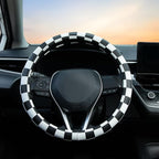 Black and White Race Checkered Steering Wheel Cover Auto Leather Steering Wheel Protector, Anti-Slip, Breathable, Absorbing Sweat, Universal Car Accessories 14.5–15 inch,Fit for Most Car, Trucks, SUV