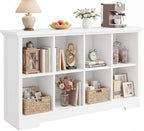 Aheaplus Wooden 8-Cube Storage Organizer with Charging Ports, Modern Cube Bookcase with Base, 3-Tier Floor Standing Open Cubb