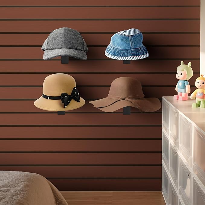 6 Pcs Slat Wall Hat Display Rack, Slat Wall Hat Racks for Vendors, Slatwall Hat Display for Baseball Hats Beanies Wigs Organi