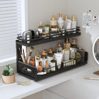 Under Sink Organizer Upgrade To Professional Rails,2-Tier Dual Pull Out Cabinet Storage,Height Adjustable Slide Out Drawers F