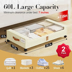 Yecaye Under Bed Storage with Wheels, 2 Pack Under the Bed Storage Containers with Lids & Label, XXL 60L Rolling Underbed Sto