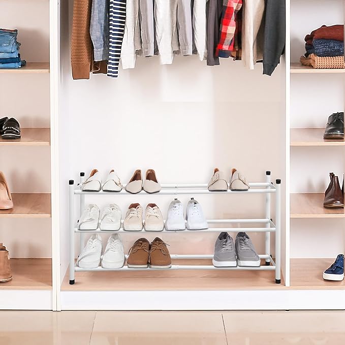STORAGE MANIAC Expandable Shoe Rack, 12 Pairs Stackable Small Shoe Rack, Metal Adjustable Shoes Organizer for Closet, Entrywa