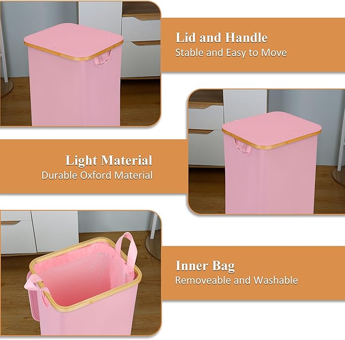 iEGrow Laundry Hamper with Lid, 110L Large Laundry Basket with Handle and Lid, Collapsible Clothes Basket Organizer with Remo