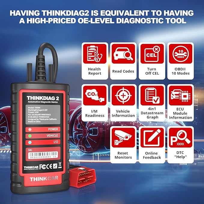 Thinkdiag2 All System Bidirectional OBD2 Diagnostic Scanner for iOS & Android, Bluetooth Scan Tool with CAN-FD Protocol,