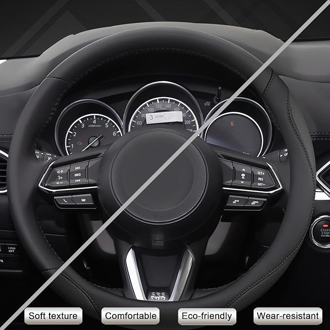 West Llama Car Steering Wheel Cover for Mazda 3,5,6,CX-3,CX-5,CX-30,CX-50,CX9,CX-9,MX-5 Miata,CX-7,RX-8,14.5-15 inches(Black-