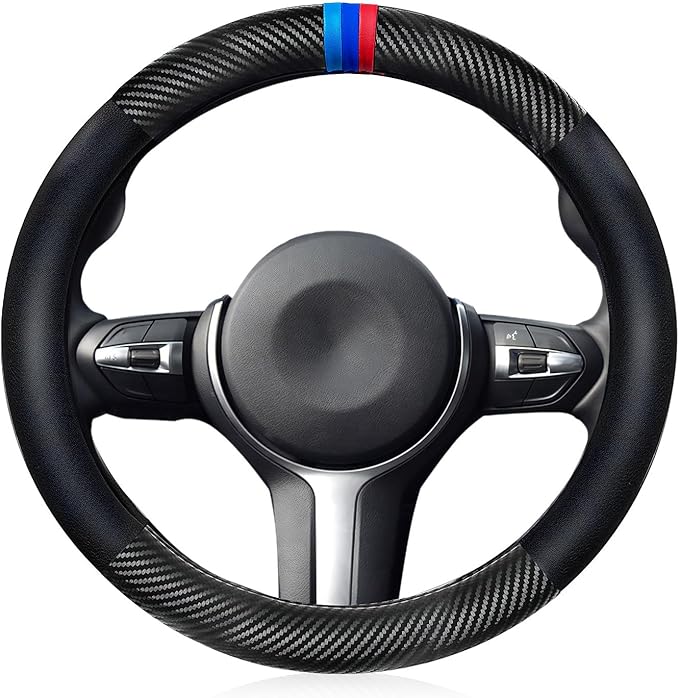 Carbon Fiber Pattern Steering Wheel Cover Sports Steering Wheel High-Grade Leather Set for X1 X3 X5 M