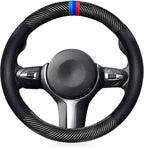 Carbon Fiber Pattern Steering Wheel Cover Sports Steering Wheel High-Grade Leather Set for X1 X3 X5 M