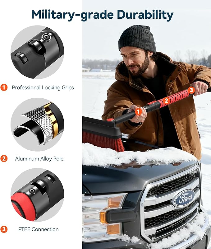 All-Around High-Efficiency Cleaning 39 inch Extendable Snow Brush and Ice Scraper with Squeegee, Ice Scrapers for Car Windshield, Truck, SUV Snow Removal Tool, Winter Car Accessories