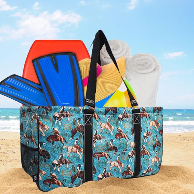 NGIL Extra Large Utility Tote Reusable Grocery Bag Oversized Collapsible for Groceries, Storage, Picnic, Beach (Rowdy Rodeo-Black)