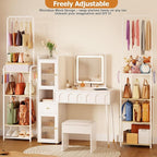 Tall Purse Organizer Stand with 3-Tier Thick Wood + 1-Tier High-Density Mesh, Adjustable Interchangeable, Slim Narrow Freesta