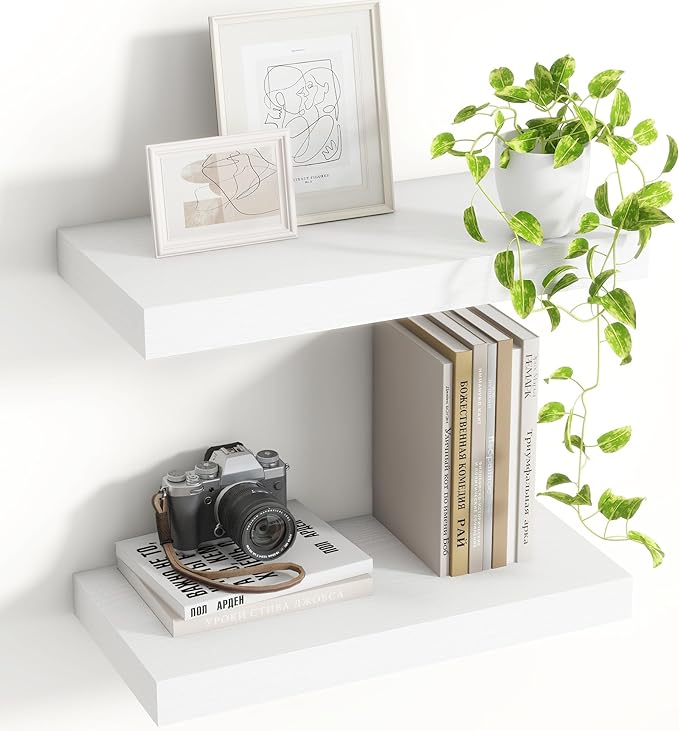 16 Inch Floating Shelves, 8 Inch Deep Floating Shelves for Wall, Hanging Shelf with Invisible Brackets, Deep Shelves for Bath