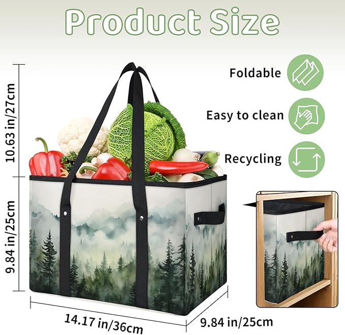 Reusable Grocery Bags Heavy Duty Shopping Bags Foldable Large Tote Bags with Long Handles & Hard Bottom