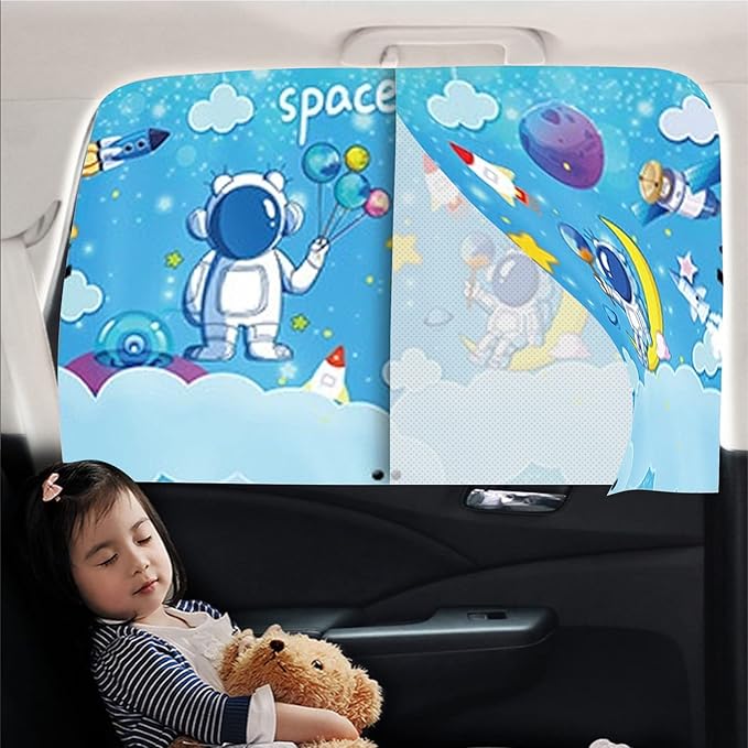 Car Sun Shade for Baby - EOHMAK Car Side Window Sun Shade Cover Upgrade Double Opening Car Interior Curtain Sun Blocker Blind (Light Blue Space, 2 Pack)