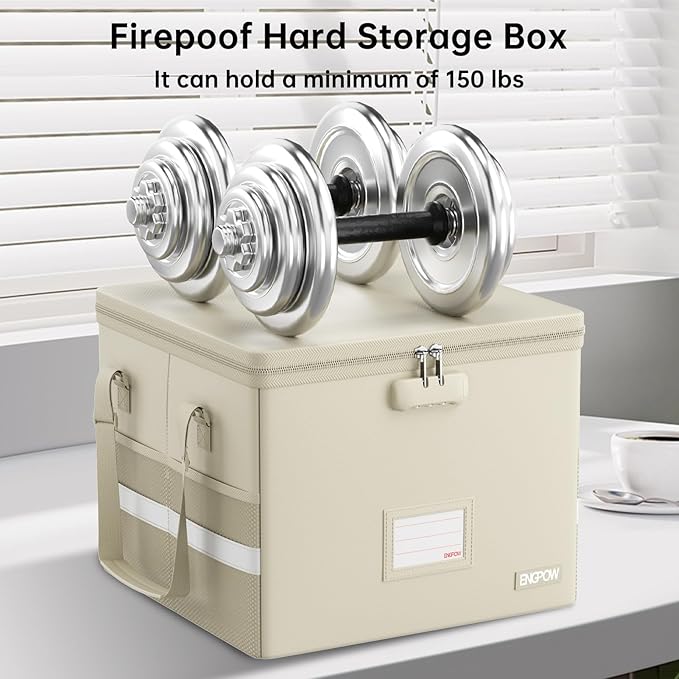 ENGPOW 5200°F File Box Fireproof Document Box with Lock,Heat Insulated Collapsible File Storage Organizer Box with Handle,Por