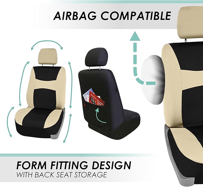 FH Group Car Seat Covers Full Set Cloth - Universal Fit, Automotive Seat Covers, Low Back Front Seat Covers, Airbag Compatibl