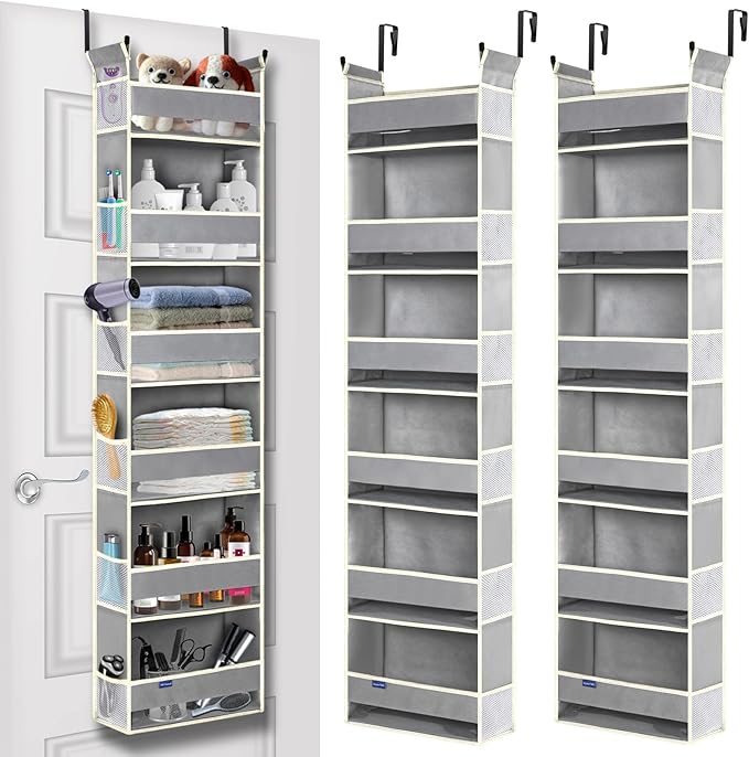 2 Pack Over The Door Hanging Organizer 6-Shelves and 12 Side Pockets, Over The Door Storage for Bathroom and Bedroom, Back of
