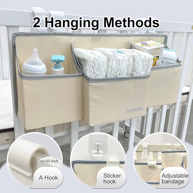 Hanging Baby Diaper Caddy, 3-in-1 Diaper Caddy Organizer Holder For Baby Crib, Nursery Organization Diaper Stacker Storage Fo