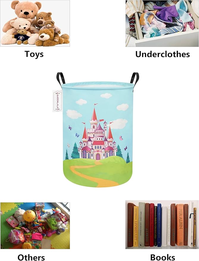 QUEENLALA Large Storage Basket,Laundry Hamper/Bathroom/Home Decor/Collapsible Round Storage Bin,Boys and Girls Hamper/Boxes/C