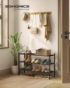 SONGMICS Bamboo Shoe Rack for Closet, Stackable Shoe Oragnizer with Modular Structure, Space-Saving Free Standing Shelf for E