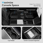 Tesla Model Y Juniper 2025 2026 & Model 3 Highland 2024 2026 Center Console Organizer Tray [Slide Smoothly + Easy Installation] Cup Holder for Tesla Model Y Juniper Accessories