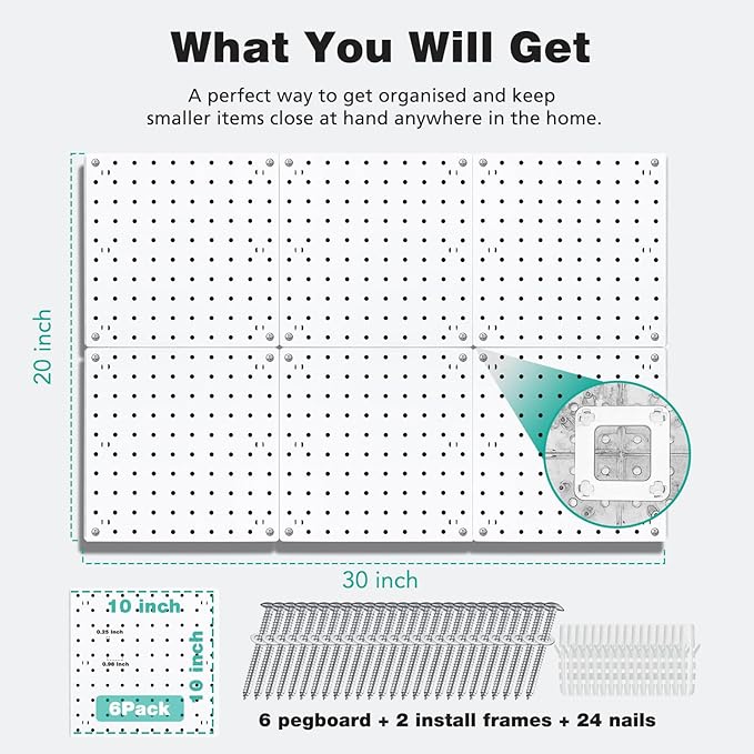 6Pcs Peg board, Pegboard Wall Organizer Panels, Wall Mount Display Small Pegboard Kits, Pegboard, Peg Boards for Wall Craft R