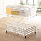 Under Bed Storage Containers With Wheels - 2 Pcs Bamboo Wood Rolling Underbed Shoe Storage Bins With Dust Bags for Clothes Bl