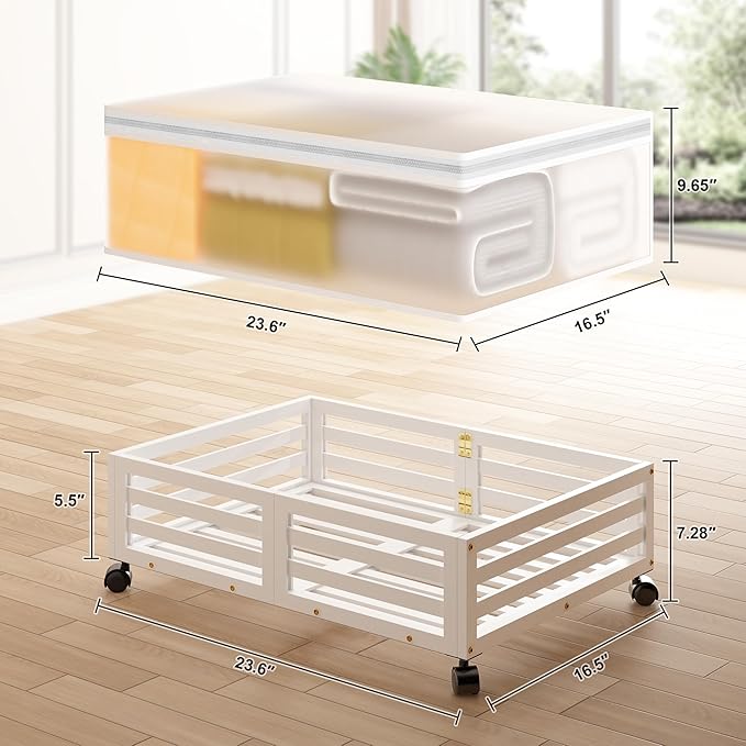 Under Bed Storage Containers With Wheels - 2 Pcs Bamboo Wood Rolling Underbed Shoe Storage Bins With Dust Bags for Clothes Bl