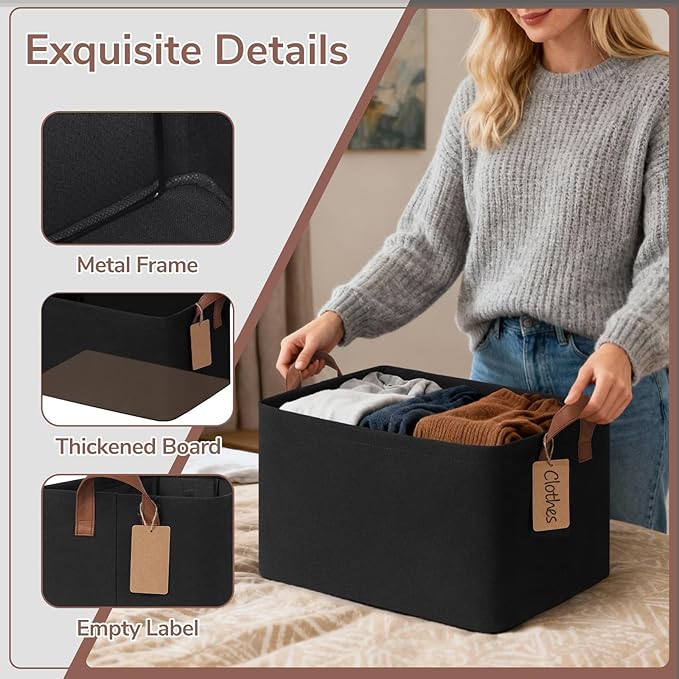 CHICVITA 4 Pack Large Storage Baskets for Shelves, Collapsible Shelf Baskets for Organizing, Fabric Closet Organizers and Sto