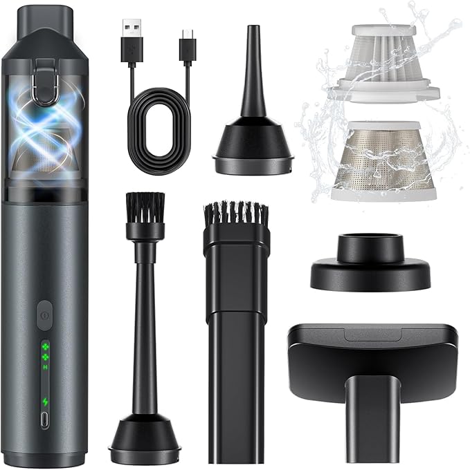 Car Vacuum Portable with 16000Pa Powerful Suction, Handheld Vacuum Cordless Rechargeable Blow & Suction 4 in 1, Small Vacuum 