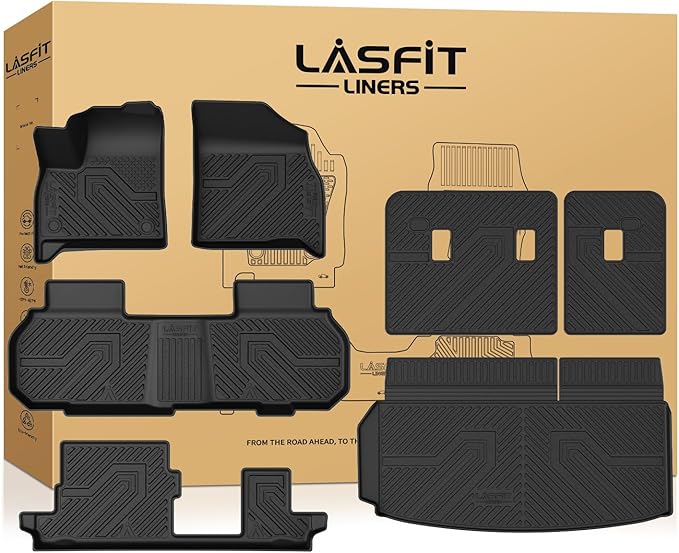 LASFIT Floor Mats & Cargo Liner with Backrest Mat for Chevy Traverse 2024-2026 (Only 8 Seats) & GMC Acadia 2024-2026 (Only 8 Seats), All Weather TPE Custom Fit Car Floor Liners Full Seat, Black