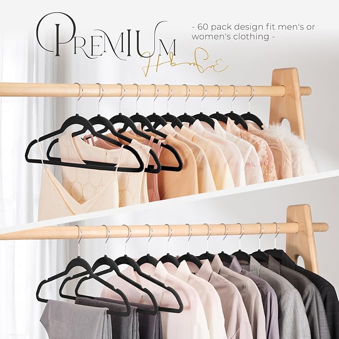HOUSE DAY Black Velvet Hangers 300 Pack, Premium Clothes Hangers Non-Slip Felt Hangers, Sturdy Black Hangers Heavy Duty Coat 