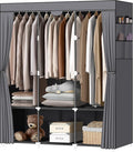 LOKEME Portable Closet, Wardrobe Closet with 3 Hanging Rods and 6 Storage Shelves and 4 Side Pockets, Gray Portable Closets f