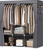LOKEME Portable Closet, Wardrobe Closet with 3 Hanging Rods and 6 Storage Shelves and 4 Side Pockets, Gray Portable Closets f